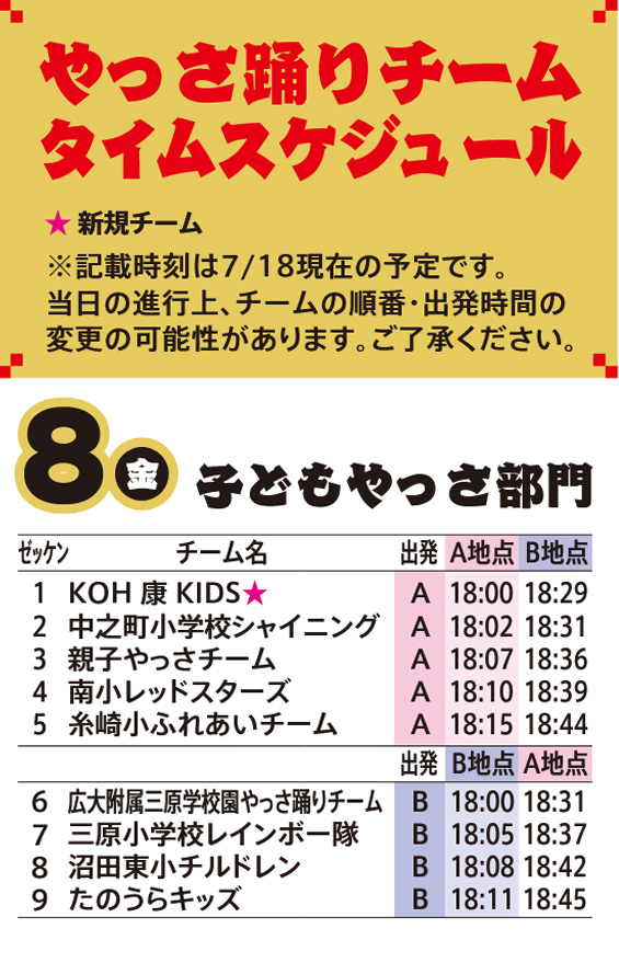 踊りチーム・タイムスケジュール 8日